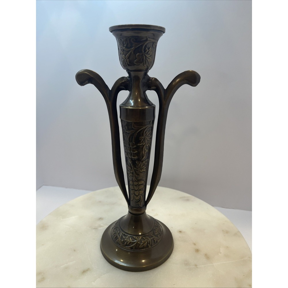 Vintage Brass Candle Holder  10" ×  5"  with grape &vine motifs